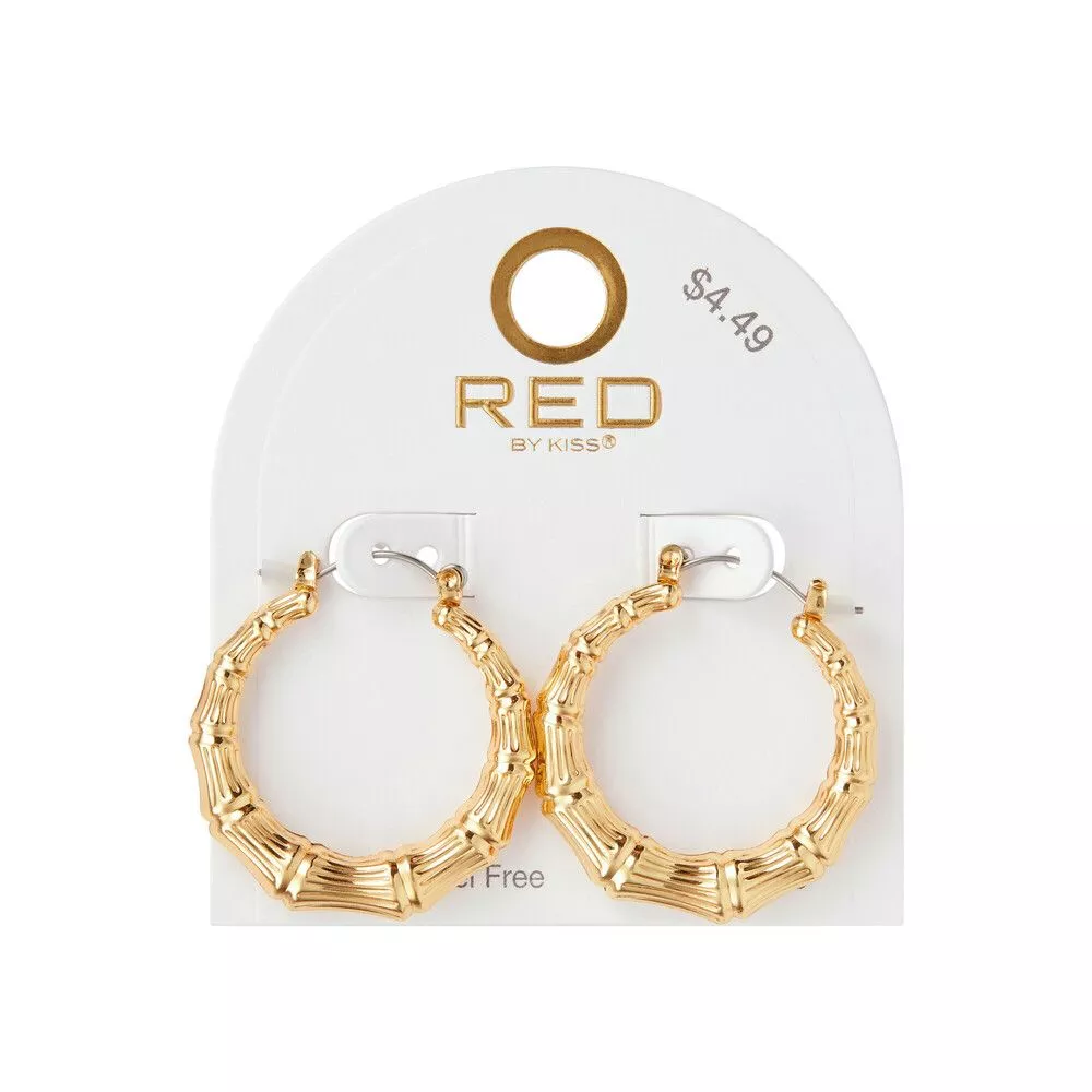RED BY KISS GOLD PLATED BAMBOO ROUND EARRINGS 32MM - JE306
