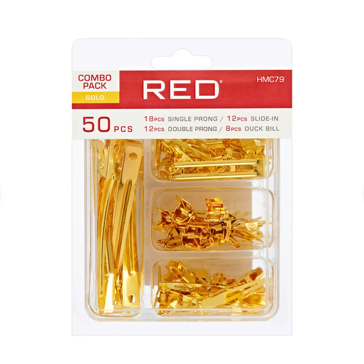 RED BY KISS METAL CLIP COMBINATION 50PCS, GOLD - HMC79