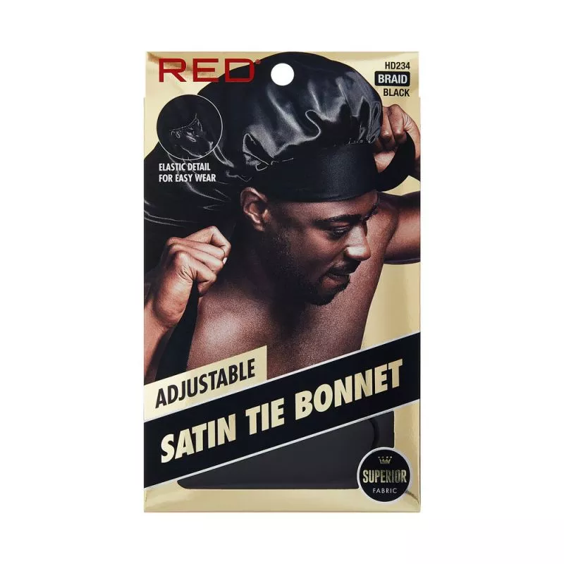 RED BY KISS SATIN TIE BONNET BRAID BLACK - HD234