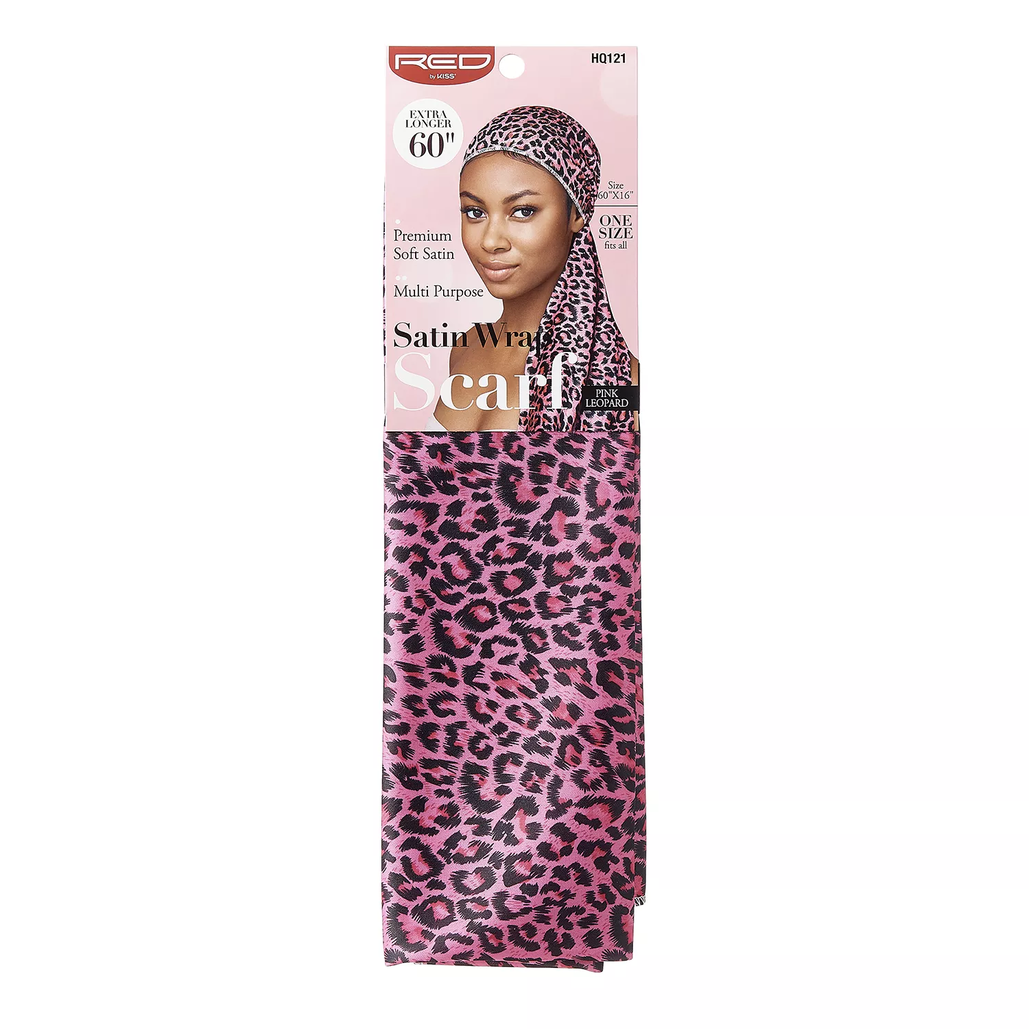 Red by Kiss Satin Wrap Scarf Extra Longer 60" Pink Leopard