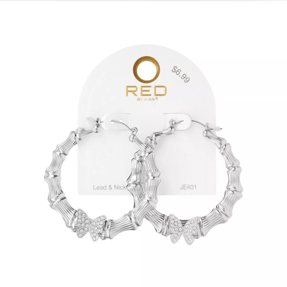 RED BY KISS SILVER BAMBOO BUTTERFLY EARRINGS 55MM - JE401
