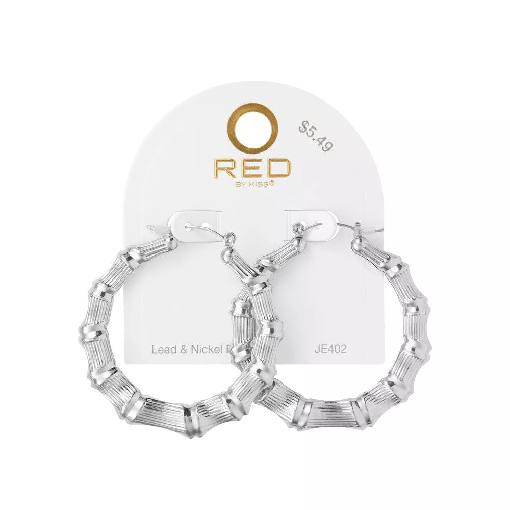 RED BY KISS SILVER BAMBOO ROUND EARRINGS 50MM - JE402