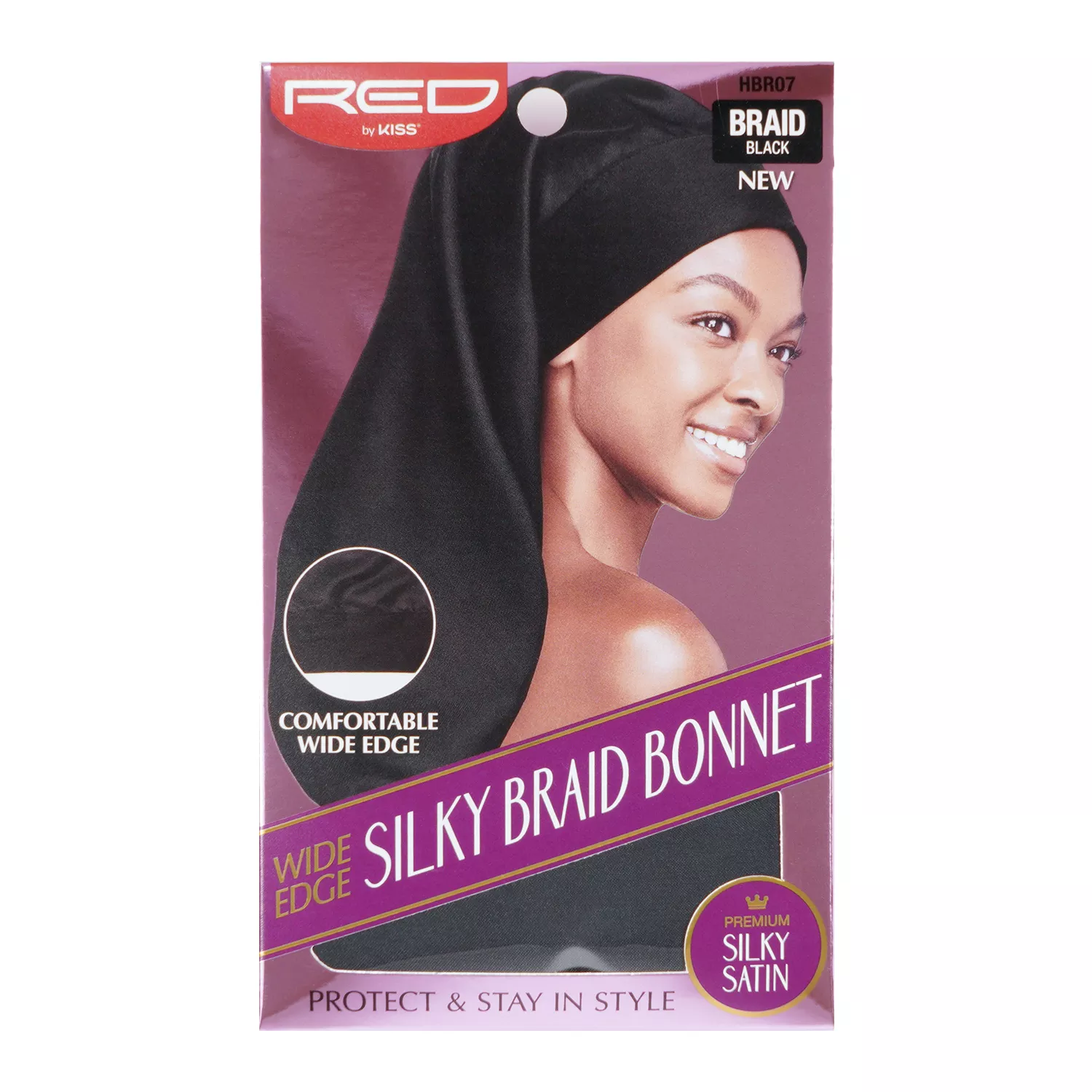 Red by Kiss Wide Edge Silky Satin Braid Bonnet Black