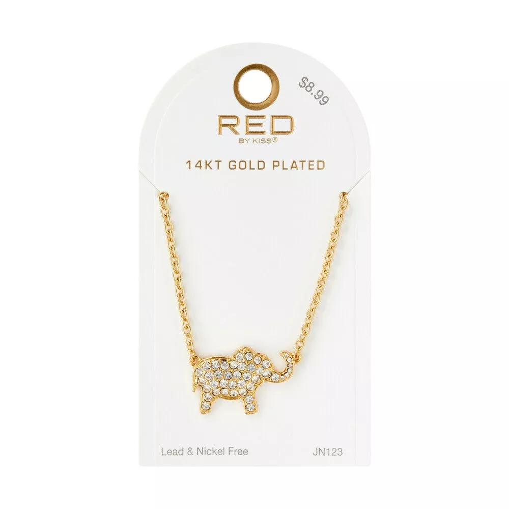 RED BYKISS 14K GOLD PLATED ELEPHANT CHARM CHAIN NECKLACE - JN123