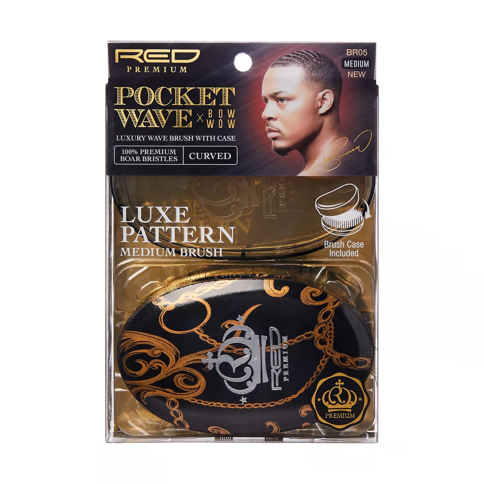 RED PREMIUM BOW WOW X POCKET LUXURY WAVE BOAR BRUSH WITH CASE :BR05 LUXE