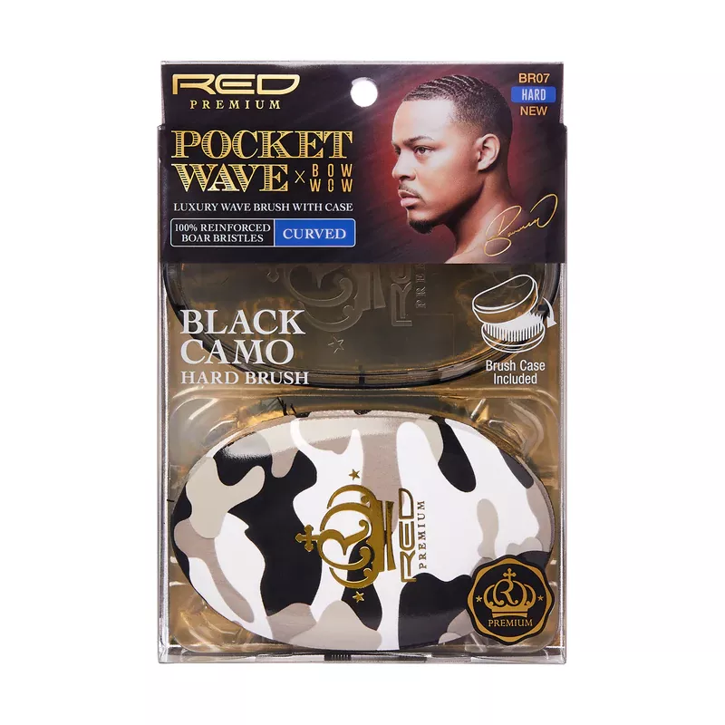 RED PREMIUM BOW WOW X POCKET LUXURY WAVE BOAR BRUSH WITH CASE :BR07 BLACK CAM