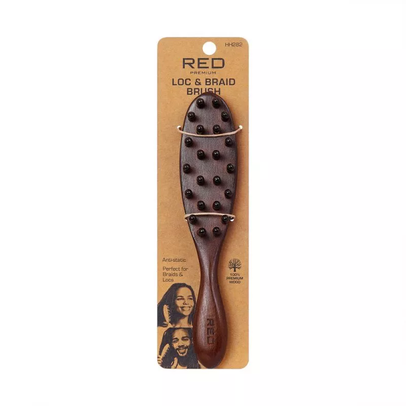 RED PREMIUM BY KISS 100% PREMIUM WOODEN LOC & BRAID BRUSH - HH282