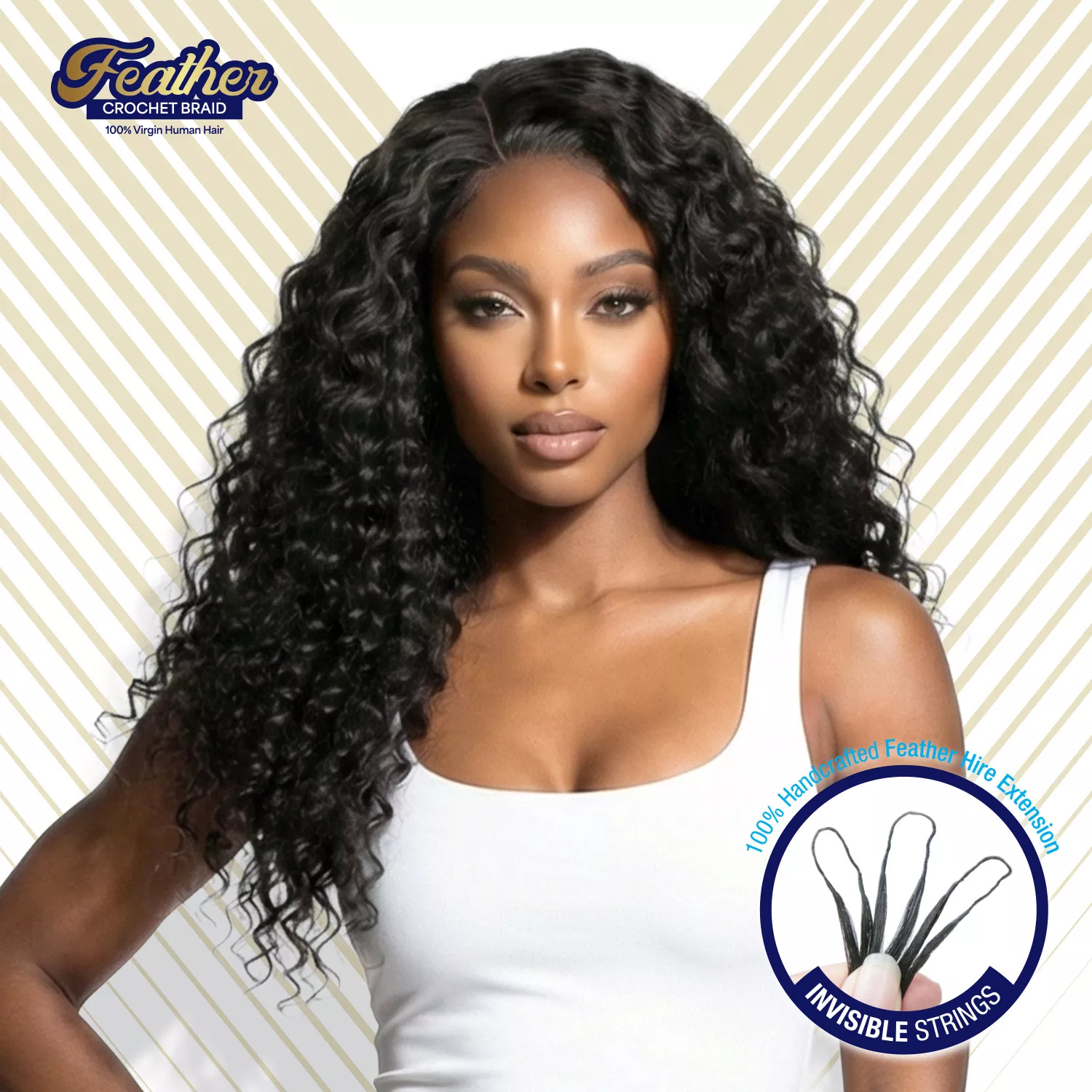 Remy Blue 100% Human Hair Feather Crochet Braid Deep Wave (60g) (14-22")