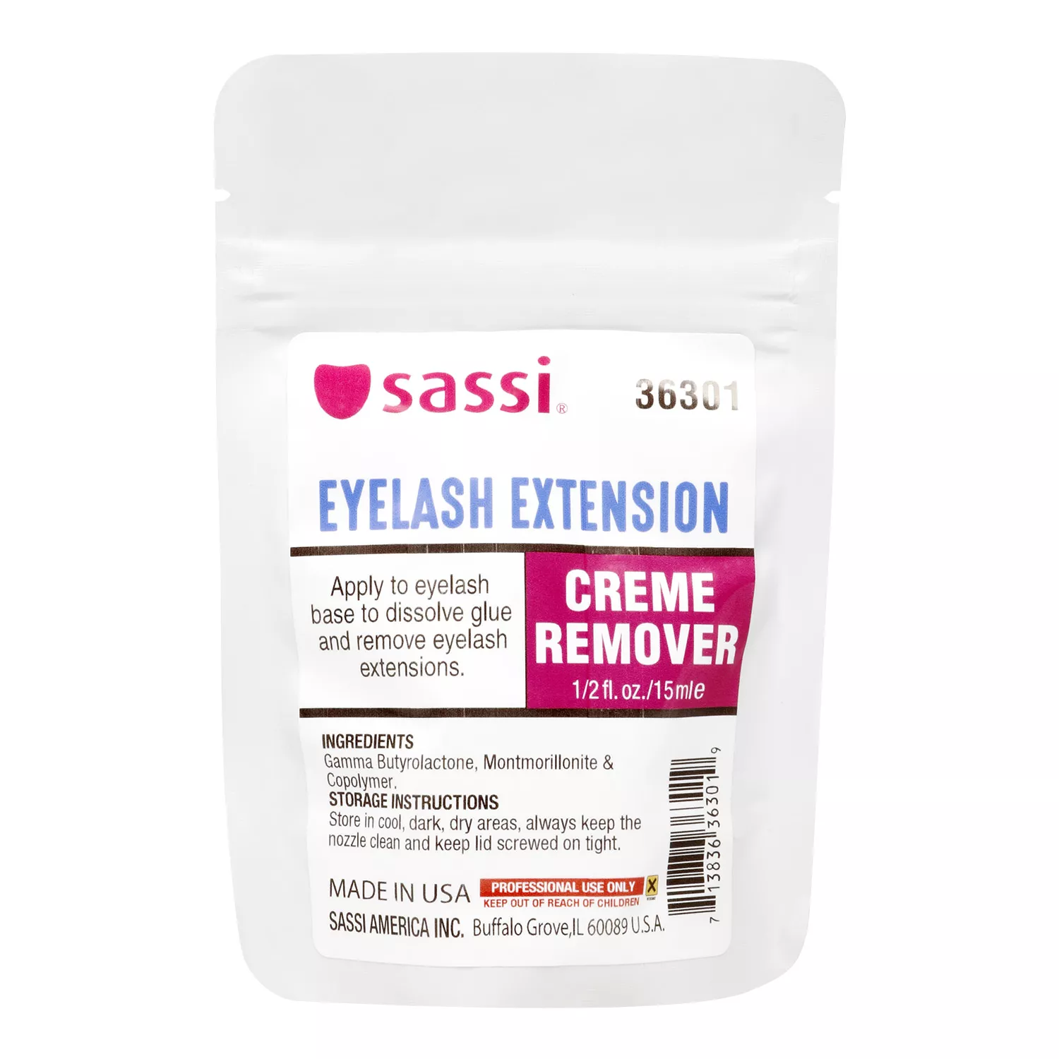 Sassi Eyelash Extension Glue Creme Remover 1/2oz