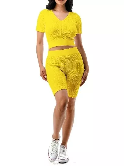 SEAMLESS V-NECK SHORT SLEEVE CORP & SHORT PANTS 2pcs SET
