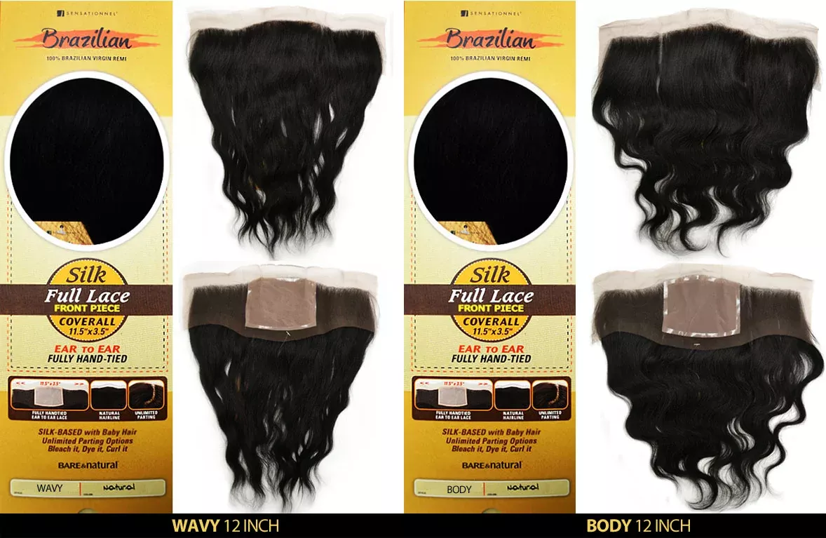 Sensationnel Bare & Natural 100% Brazilian Virgin Remi Hair Silk Full Lace Front Piece Closure - COVERALL WAVY / BODY 12" (11.5 x 3.5)
