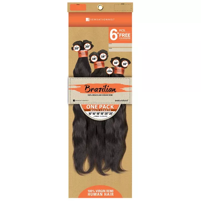 Sensationnel Bare & Natural Brazilian 100% Virgin Remi Weave - NATURAL WAVY 6 PCS + FREE CLOSURE