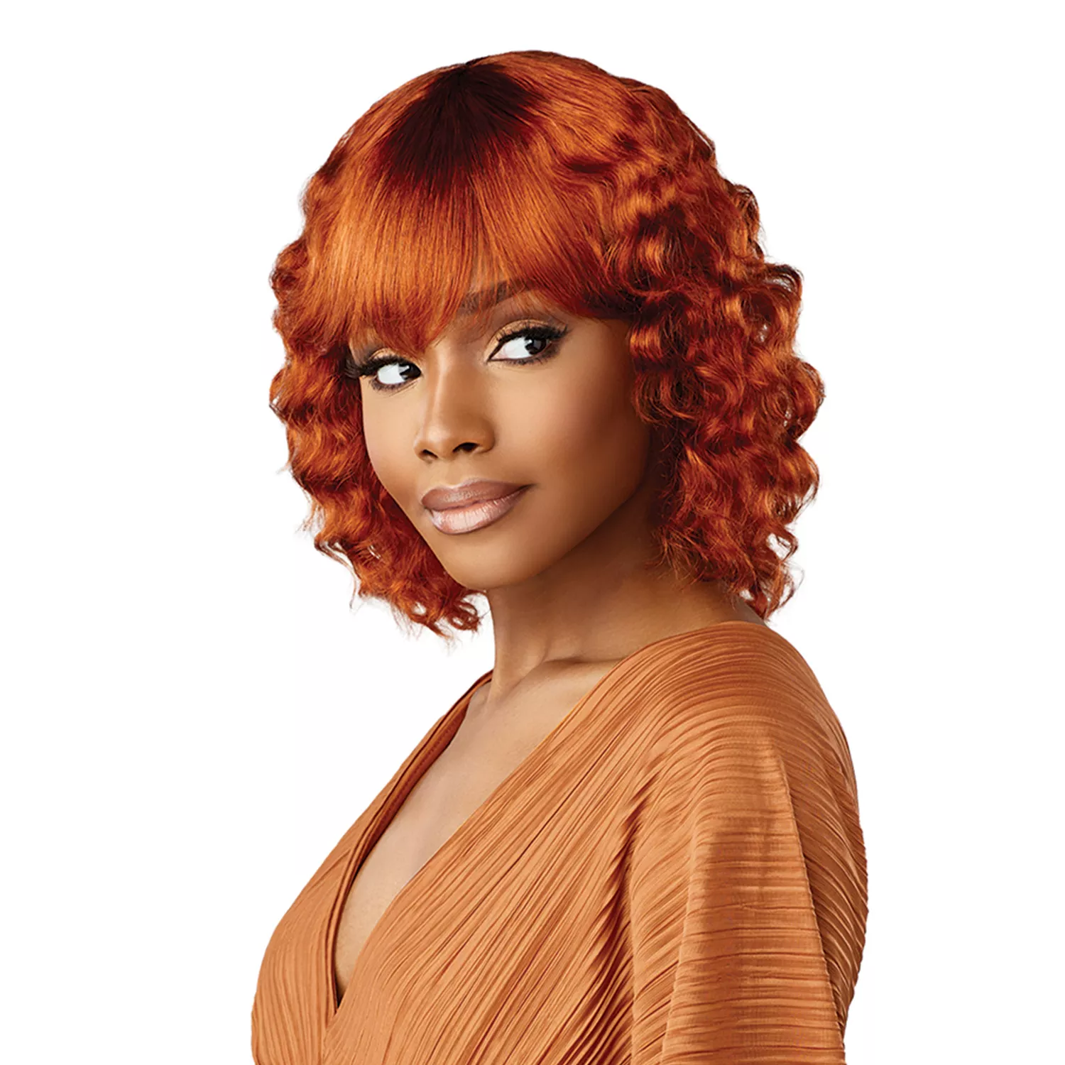 Sensationnel Human Hair Wig Empire Bob Collection with Bangs Wavy Cut 12"