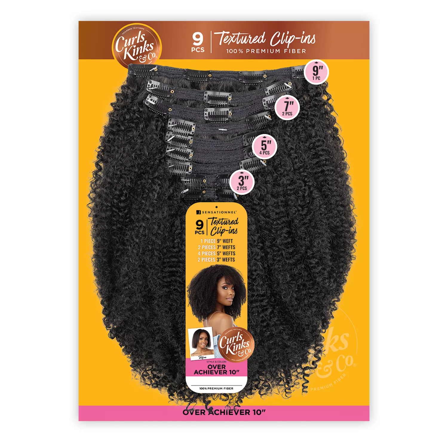 Sensationnel Textured Clip-Ins Weave Curls Kinks N Co Over Achiever 10" (9Pcs)