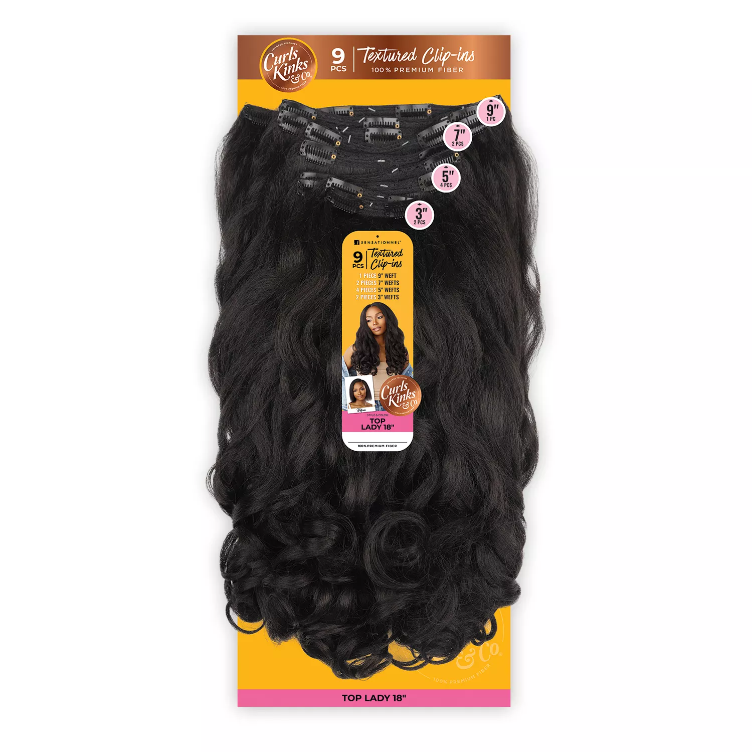 Sensationnel Textured Clip-Ins Weave Curls Kinks N Co Top Lady 18" (9Pcs)