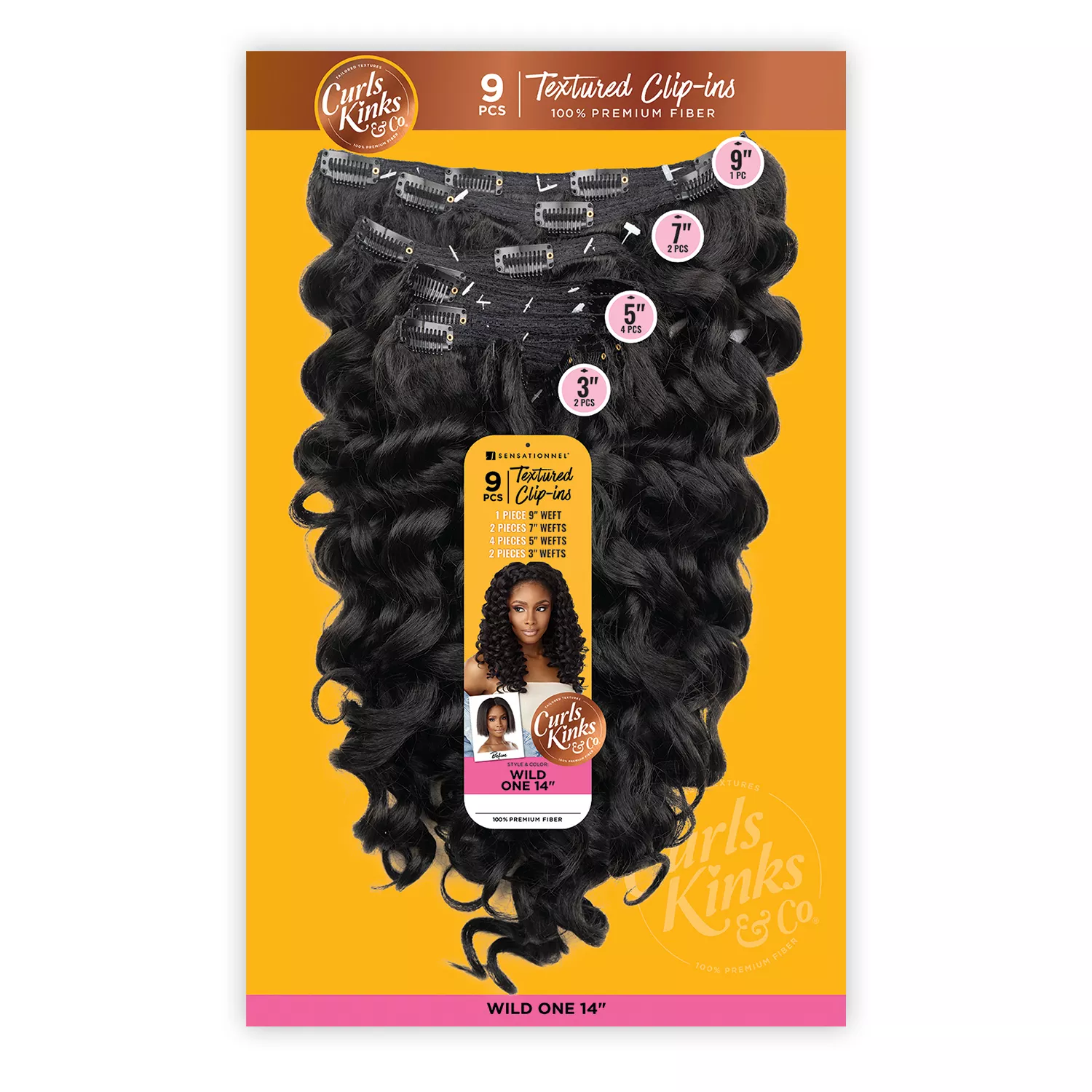 Sensationnel Textured Clip-Ins Weave Curls Kinks N Co Wild One 14" (9Pcs)