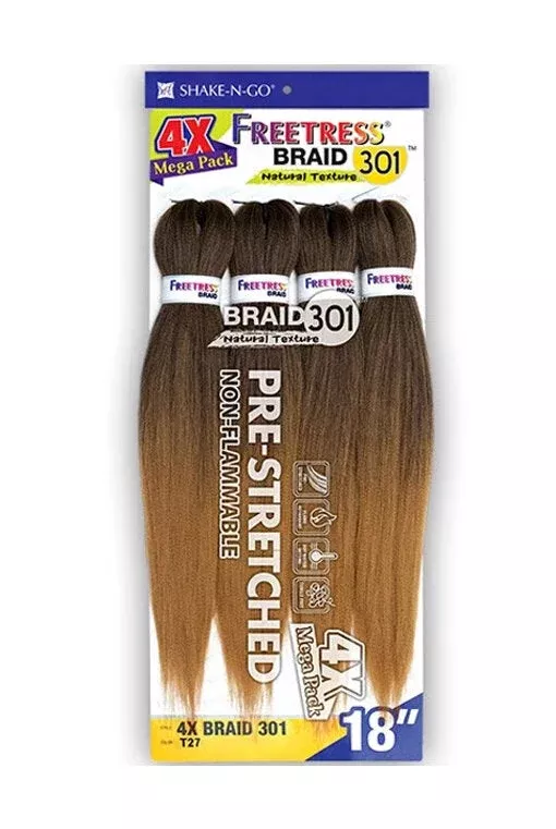 SHAKE-N-GO 4X MEGA PACK - FREETRESS BRAID 301 - NATURAL TEXTURE - 36" (18" FINISHED LENGTH)