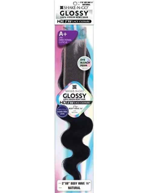 Shake N Go Glossy 100% Virgin Remy Hair HD 2×6 BODY WAVE 16″ Lace Closure