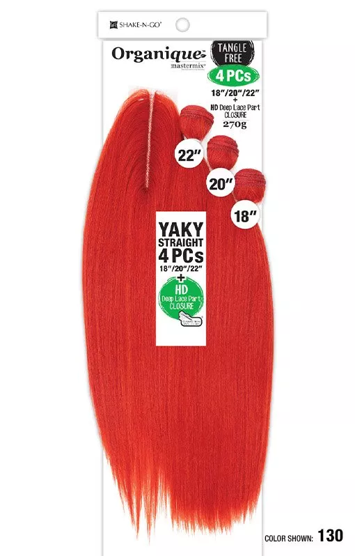 SHAKE-N-GO ORGANIQUE MASTERMIX YAKY STRAIGHT 4PCS 18 " /20 " /22 " + CLOSURE