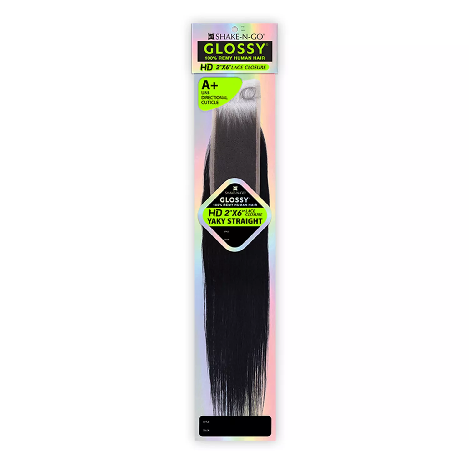 Shake-N-Go Remy Hair HD Lace Closure Glossy 2X6 Yaky Straight 10"
