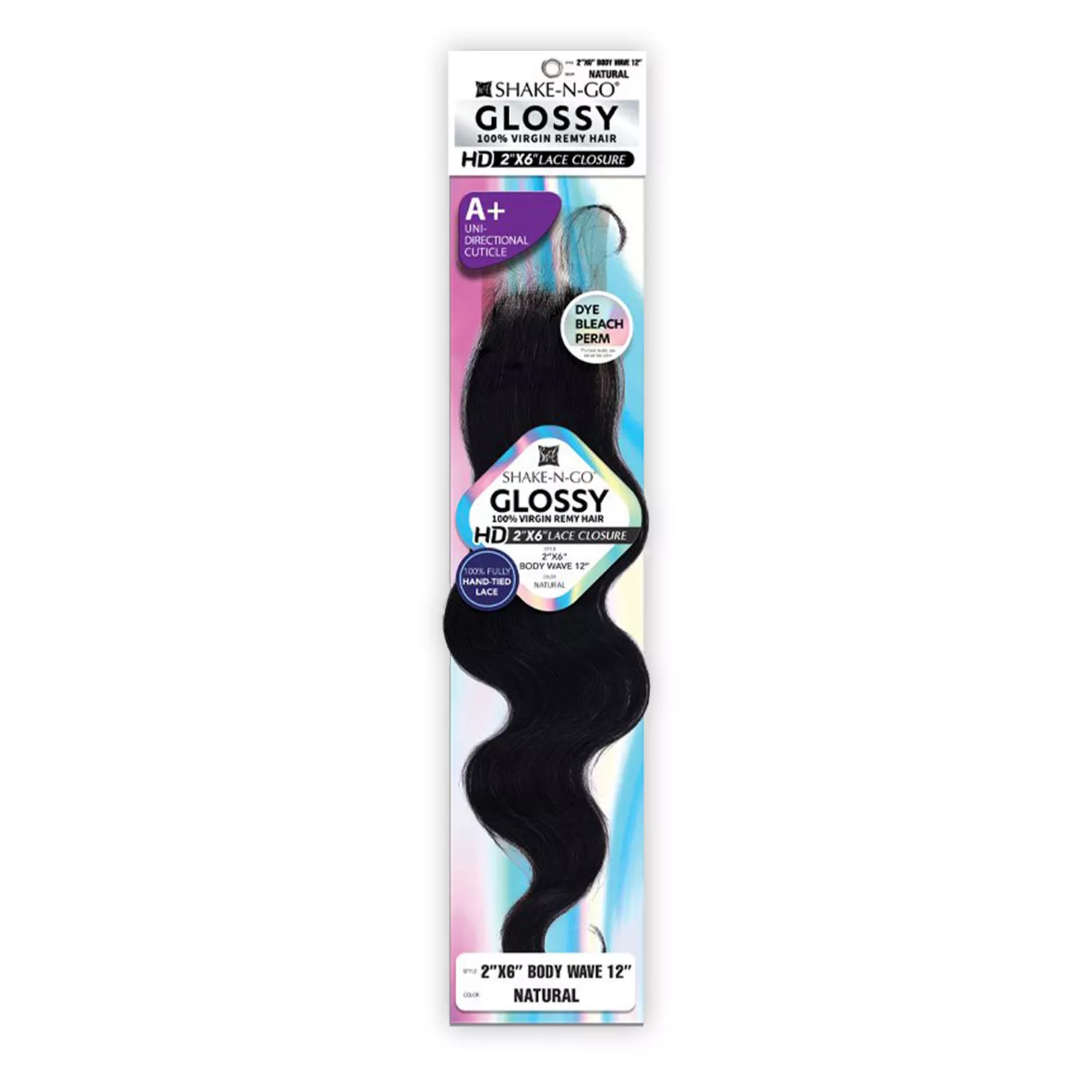 Shake-N-Go Virgin Remy Hair HD Lace Closure Glossy 2X6 Body Wave 12"