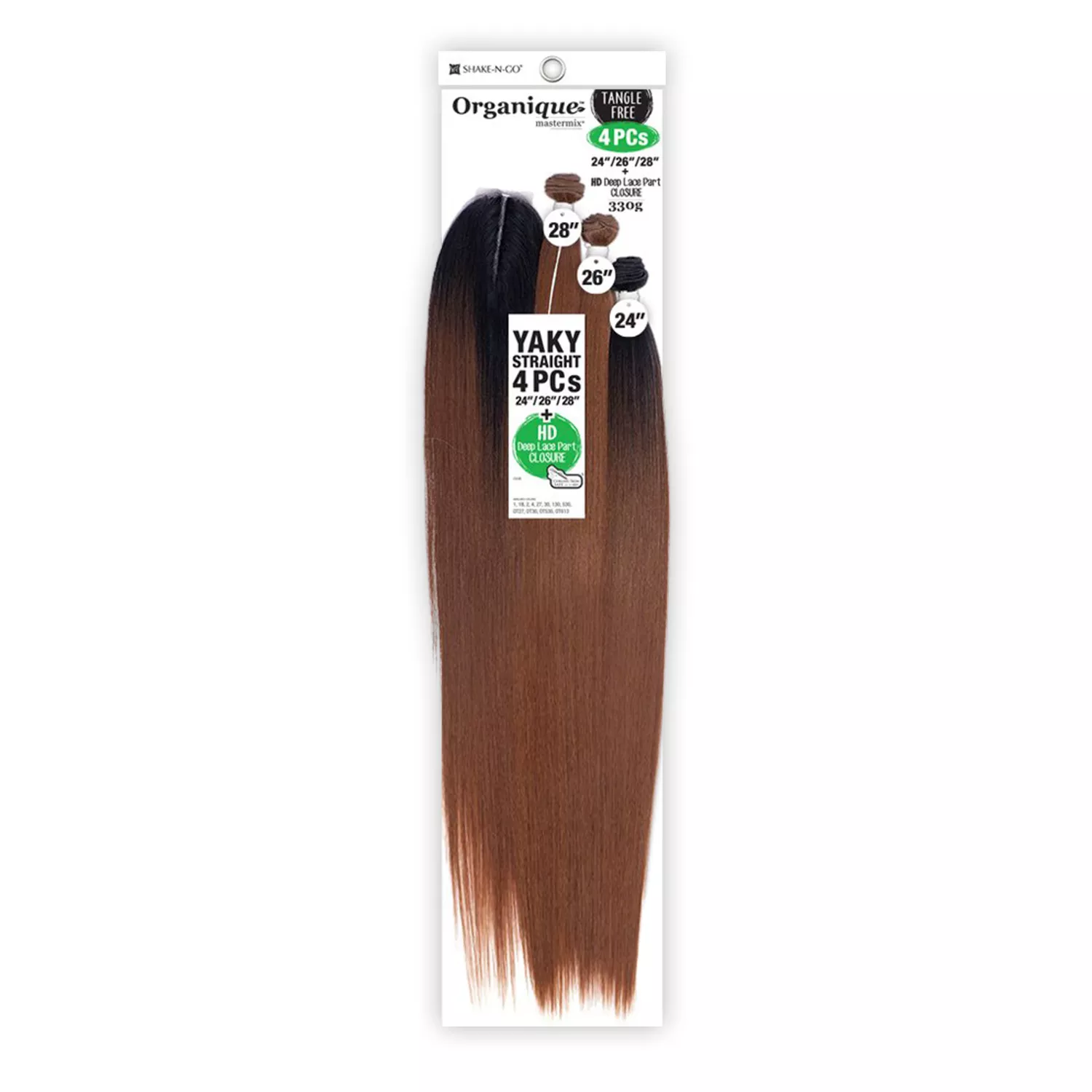 Shake-N-Go Weave Organique Mastermix Yaky Straight 4PCs with HD Deep Lace Part Closure (182022")