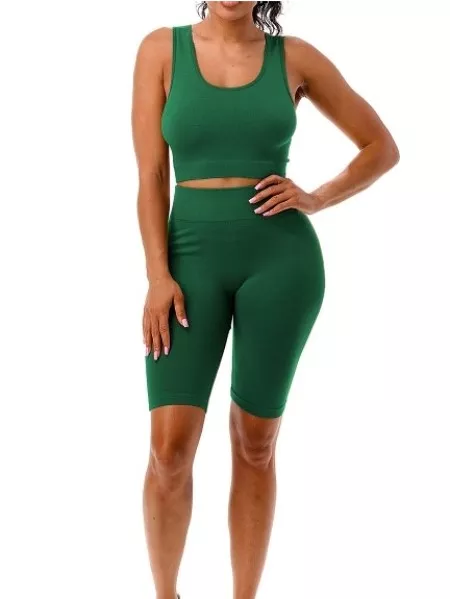 SLEEVELESS TANK CROP TOP & BIKE SHORTS SEAMLESS 2pcs SET