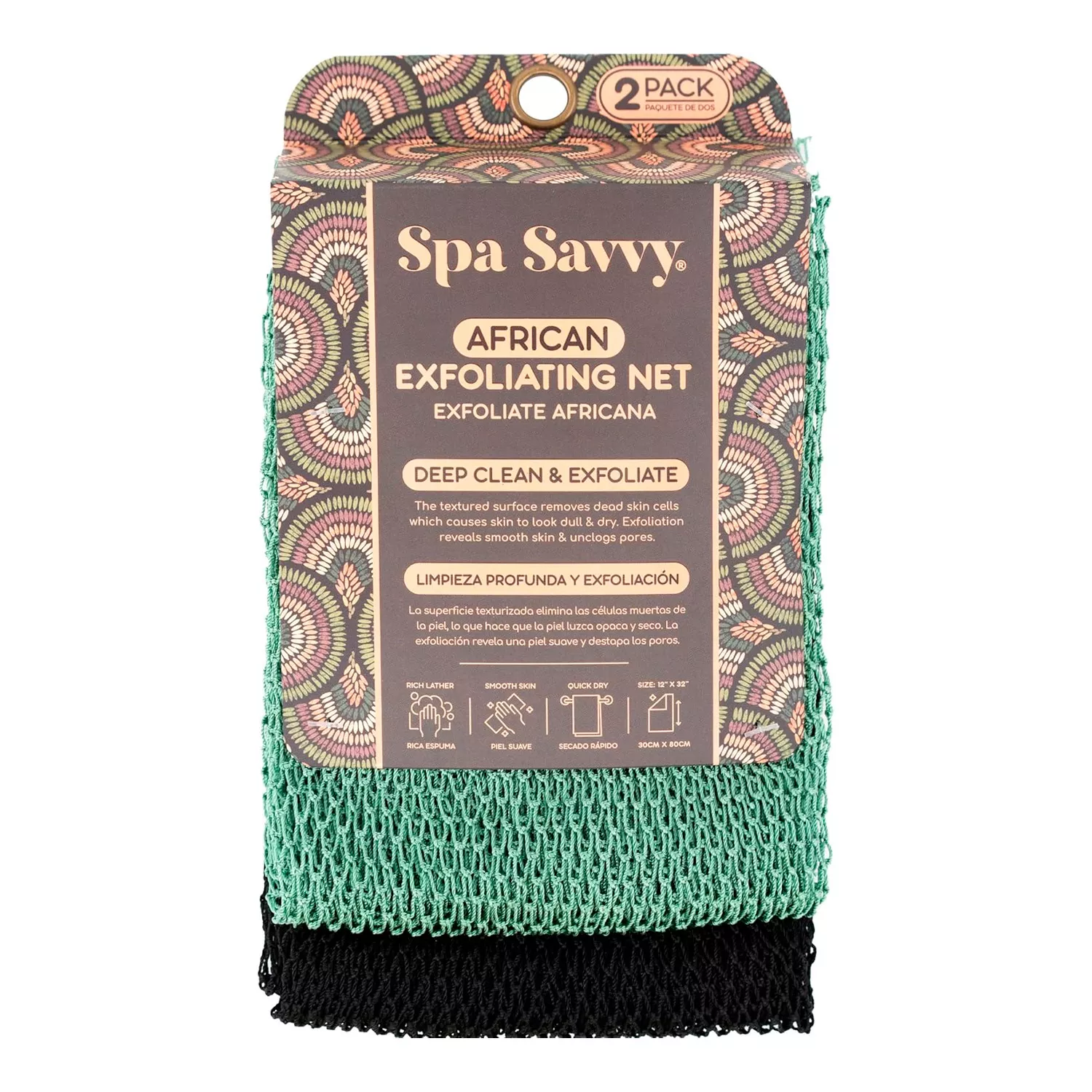 Spa Savvy African Exfoliating Net Towel 2pcs