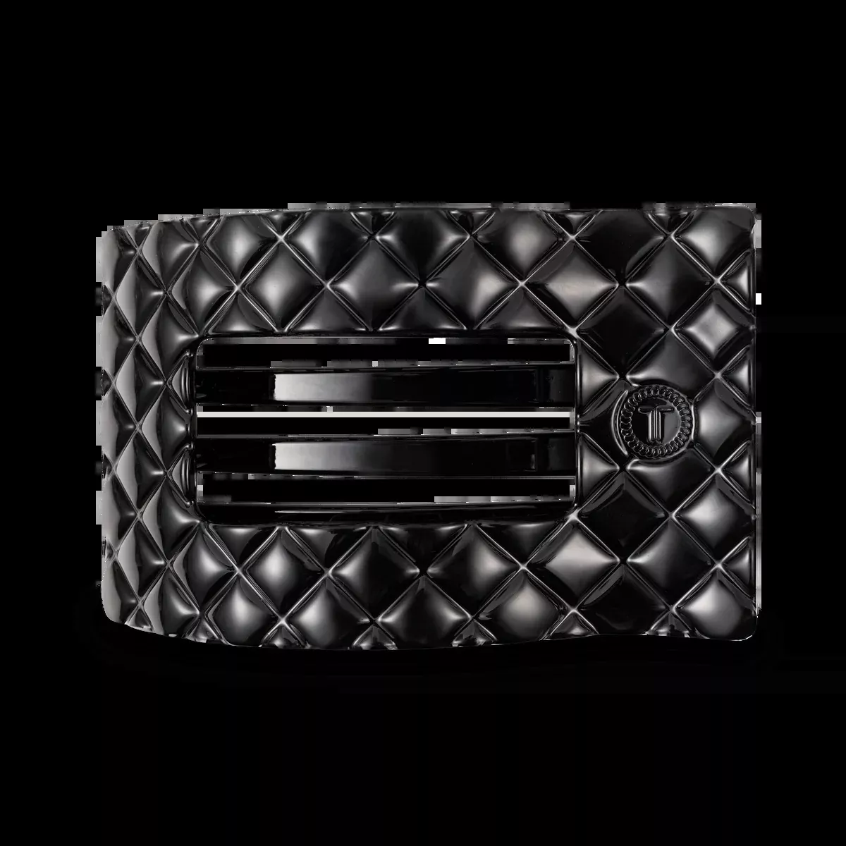TELETIES Jet Black Quilted Large Flat Rectangle Hair Clip