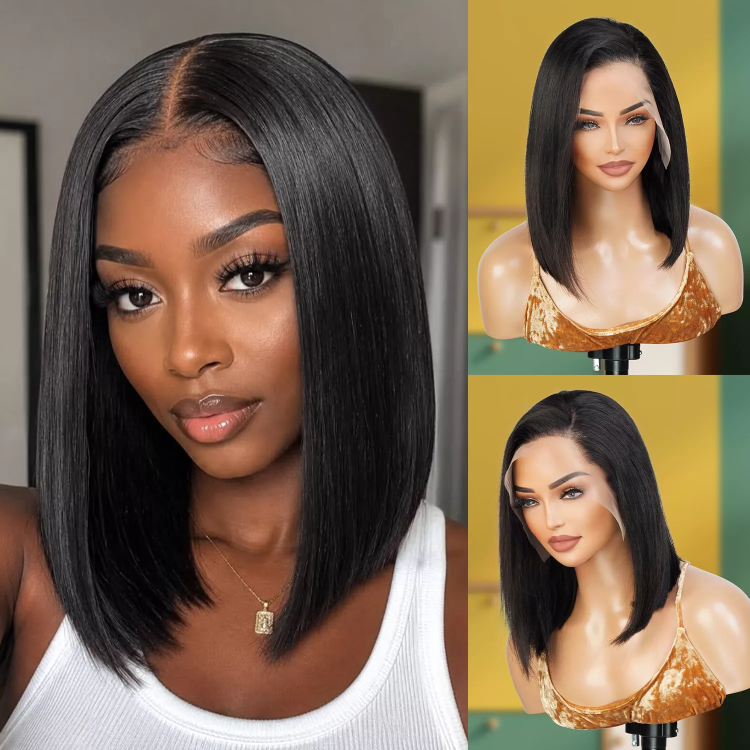 UpScale 100% Human Hair Glueless Pre Plucked 13x4 Lace Frontal Wig Bob 12"