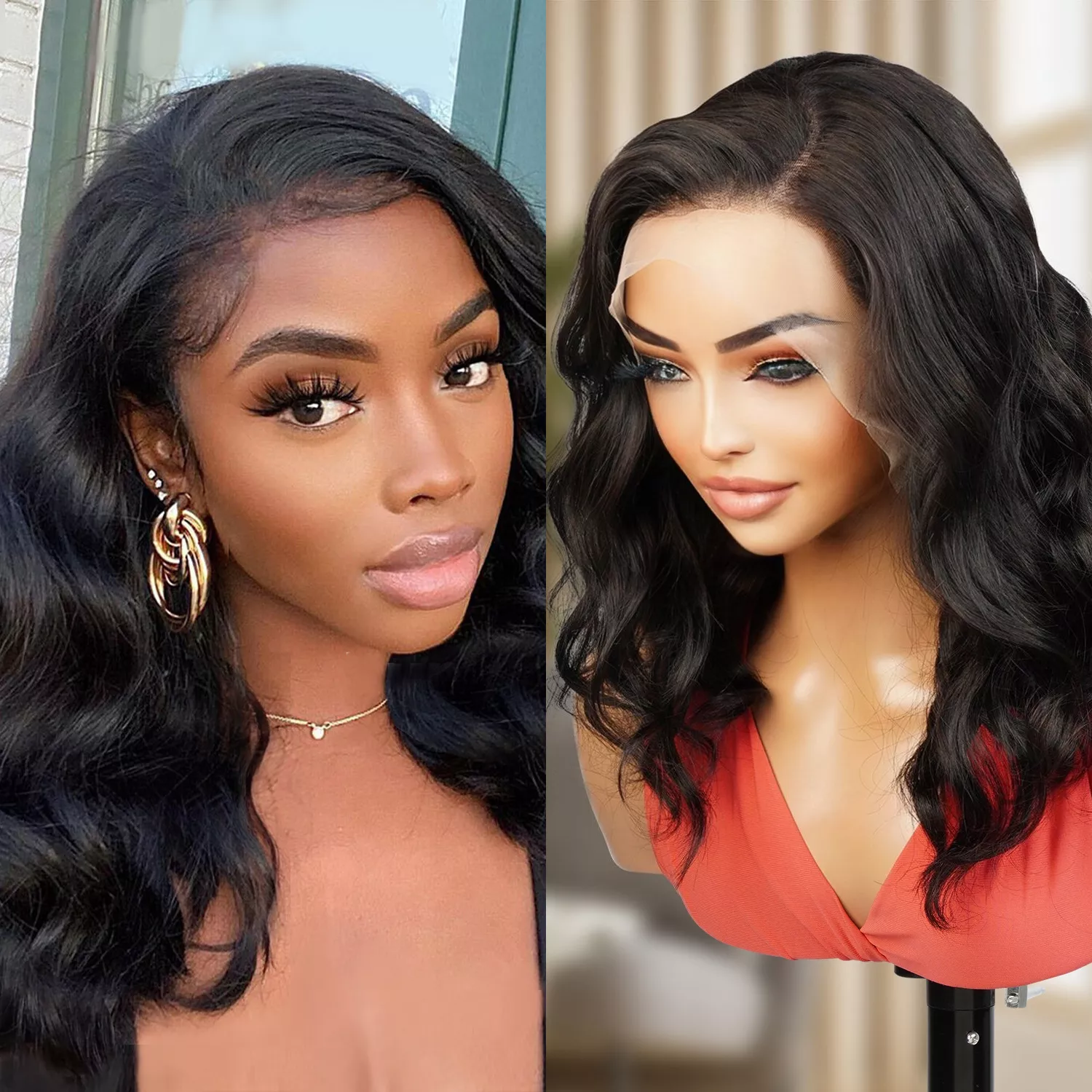 UpScale 100% Human Hair Glueless Pre Plucked 13x4 Lace Frontal Wig Wavy Bob 14"