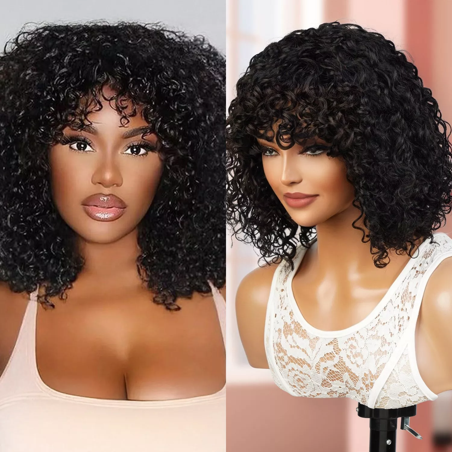 UpScale 100% Human Hair Short Ringlets Curly Bob 12"