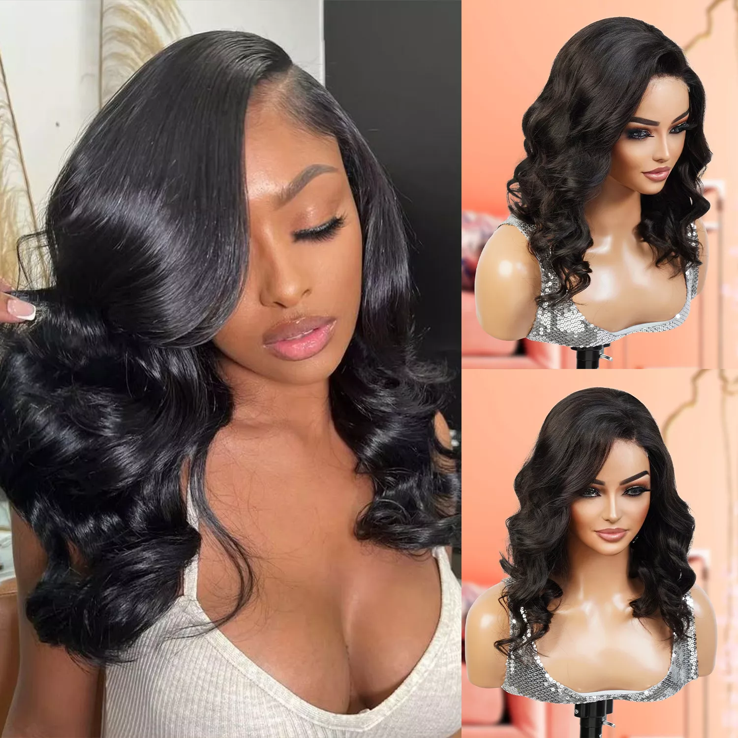 UpScale 100% Human Hair Wear and Go Pre Cut Pre Plucked Glueless 5x5 Closure Wig Wavy Bob 14"