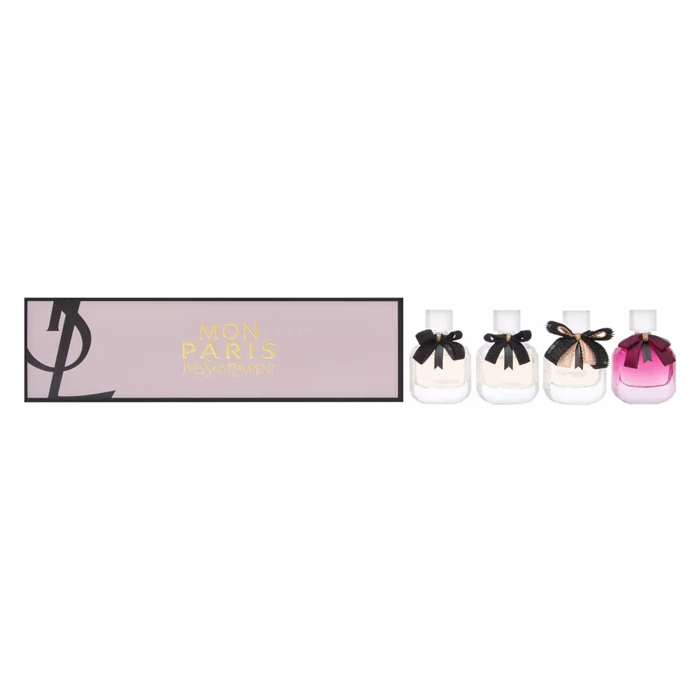 Yves Saint Laurent Mon Paris Miniatures Collection for Women 4 Piece Set Includes: 2 x Mon Paris 0.25 oz Eau de Parfum + Mon Paris Lumiere 0.25 oz Eau de Toilette + Mon Paris Intensement 0.25 oz Eau de Parfum Intense