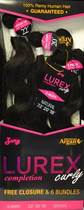 Zury Lurex Completion Curly 100% Remy Human Hair 7Pcs Weave S BODY 22/20/18 Inch
